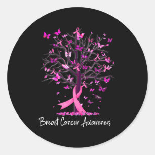 In October We Wear Pink Ribbon Tree Breast Cancer  Classic Round Sticker