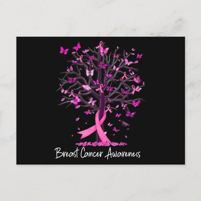 In October We Wear Pink Ribbon Tree Breast Cancer  Postcard (Front)