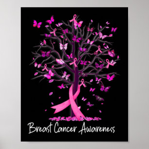 In October We Wear Pink Ribbon Tree Breast Cancer  Poster