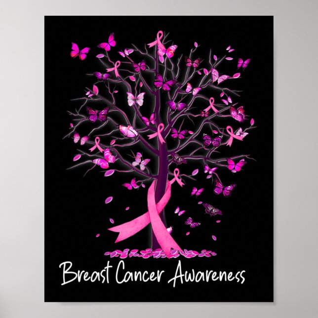 In October We Wear Pink Ribbon Tree Breast Cancer  Poster (Front)