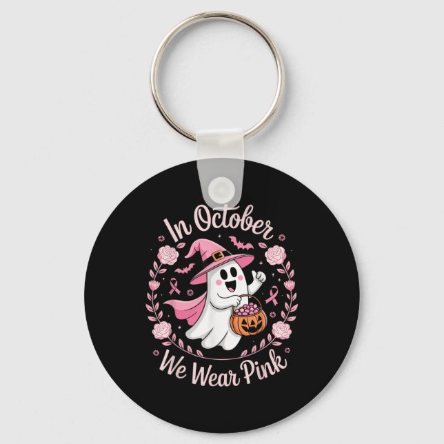 In October We Wear Pink Shirt Breast Cancer Awaren Key Ring (Front)