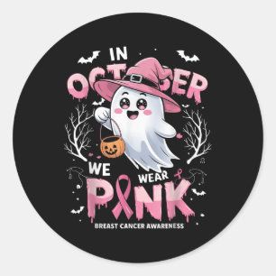 In October We Wear Pink Shirt Ghost Breast Cancer Classic Round Sticker