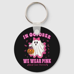 In October We Wear Pink Shirt Ghost Breast Cancer Key Ring
