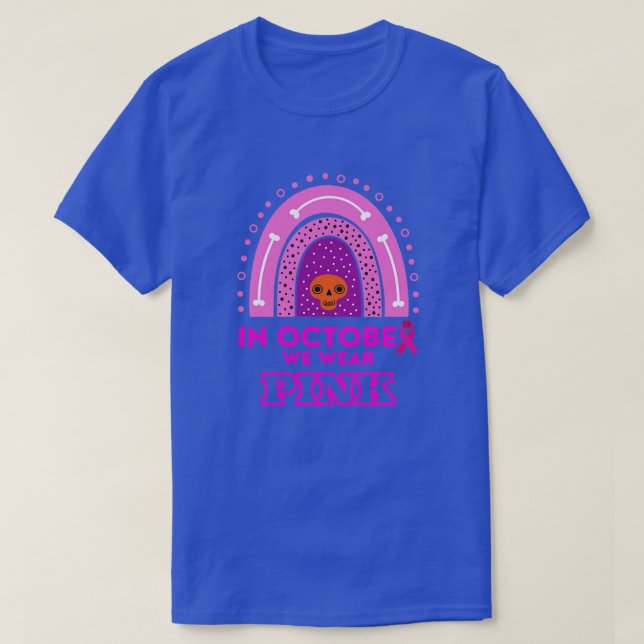 In October We Wear Pink Sugar Skull Breast Cancer  T-Shirt (Design Front)