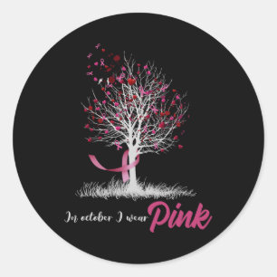 In October We Wear Pink Tree Breast Cancer Awarene Classic Round Sticker