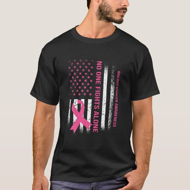 In October We Wear Pink USA Flag Breast Cancer Awa T-Shirt (Front)
