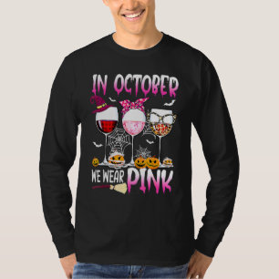 In October We Wear Pink Wine Buffalo Plaid Hallowe T-Shirt