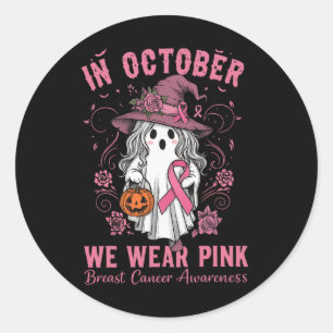 In October We Wear Pink Witch Breast Cancer Awaren Classic Round Sticker
