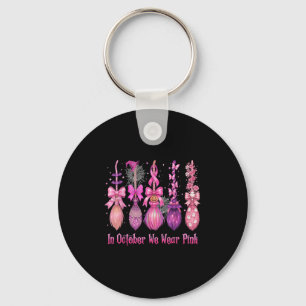 In October We Wear Pink Witch Broom Halloween Brea Key Ring