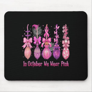 In October We Wear Pink Witch Broom Halloween Brea Mouse Mat