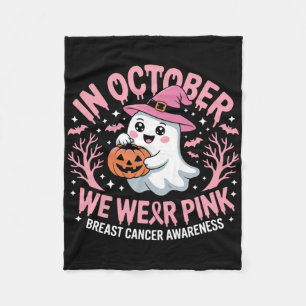 In October We Wear Pink Witch Ghost Pumpkin Breast Fleece Blanket