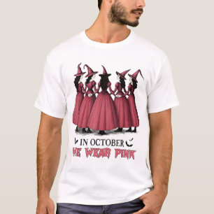  In October We Wear Pink Witch Halloween Breast  T-Shirt