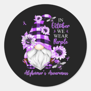 In October We Wear Purple Gnomes Heimerheimer Awar Classic Round Sticker