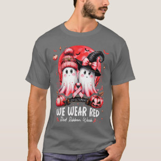 in October We Wear Red Ghost Witch Red Ribbon Week T-Shirt