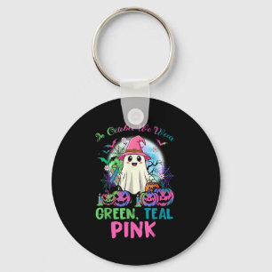 In October We Wear Teal Pink Halloween Metastatic  Key Ring