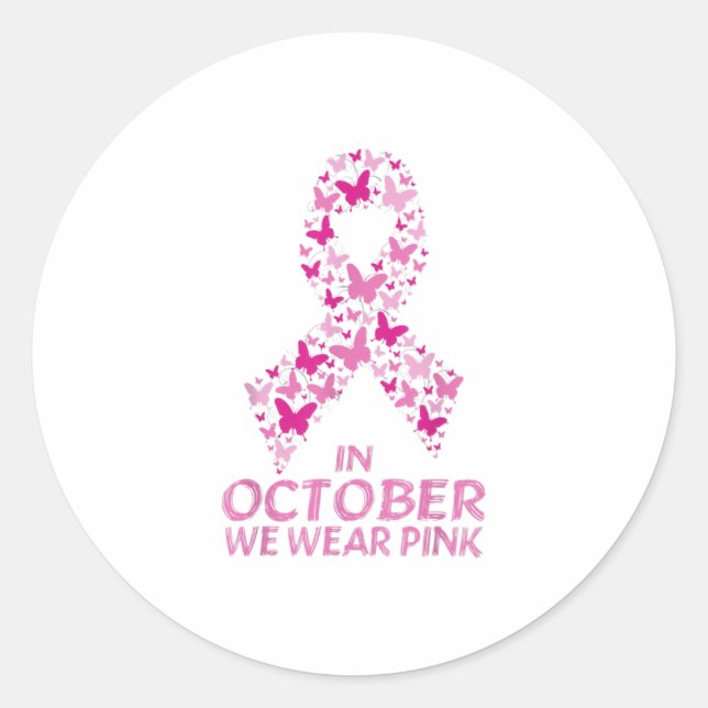 In October We WearPink Breast Cancer Warrior Classic Round Sticker (Front)