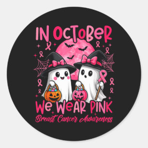 In October Wear Pink Ghost Breast Cancer Awareness Classic Round Sticker