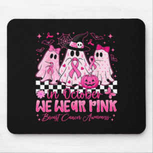 In October Wear Pink Ghost Breast Cancer Awareness Mouse Mat
