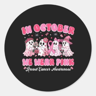 in October Wear Pink Ghost Breast Cancer Halloween Classic Round Sticker