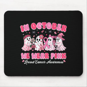 in October Wear Pink Ghost Breast Cancer Halloween Mouse Mat