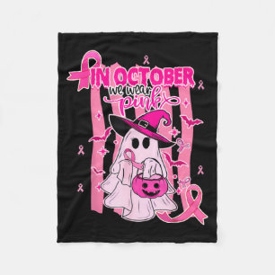 In October Wear Pink Ghost Witch Breast Cancer Fleece Blanket