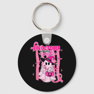 In October Wear Pink Ghost Witch Breast Cancer Key Ring