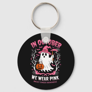 In October Wear Pink Ghost Witch Breast Cancer Key Ring