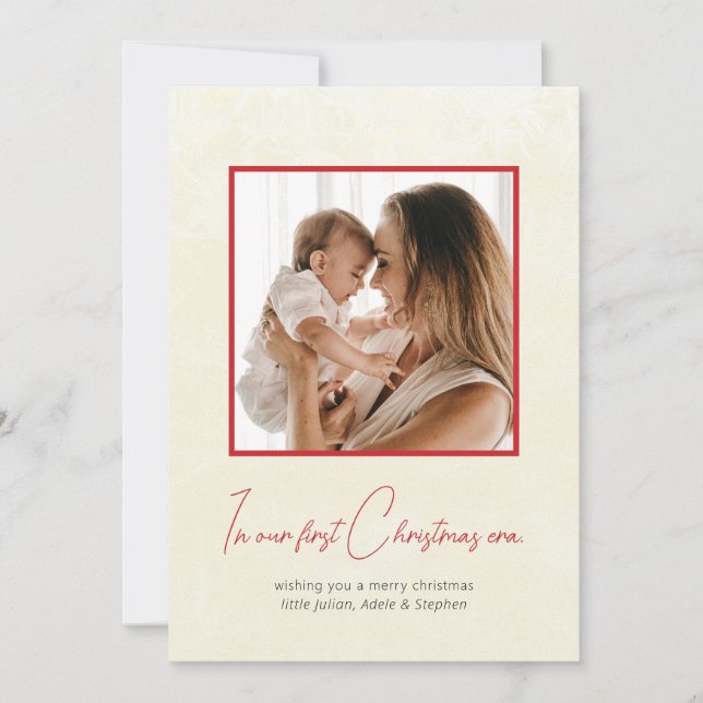 In Our First Christmas Era Beige 1 Photo New Baby Holiday Card (Front)