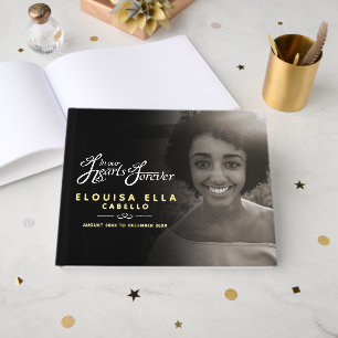 In our hearts forever photo black gold large guest book
