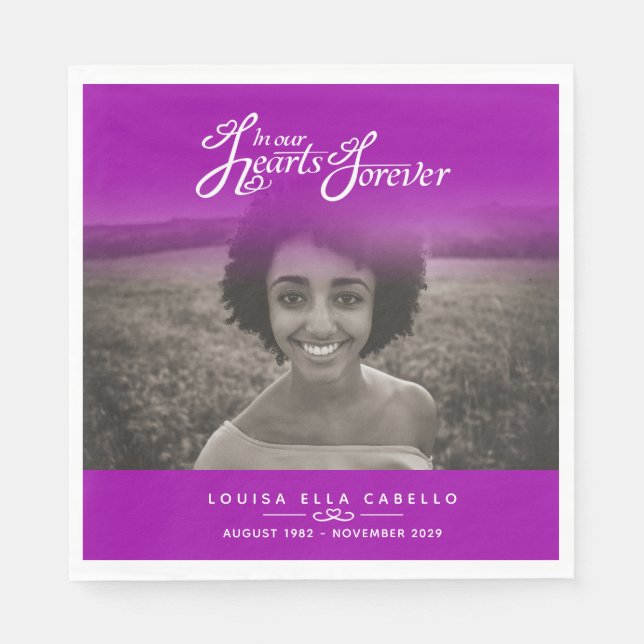 In our hearts forever photo pink purple napkins (Front)