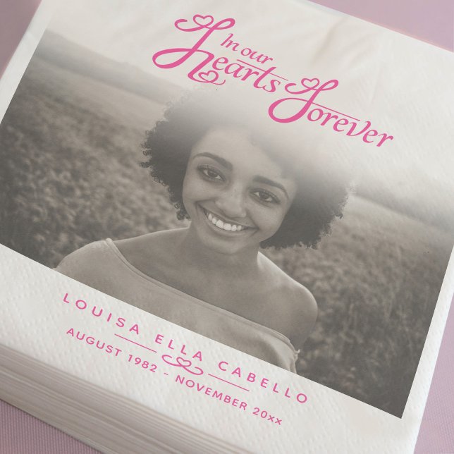 In our hearts forever photo white pink funeral napkin (Creator Uploaded)