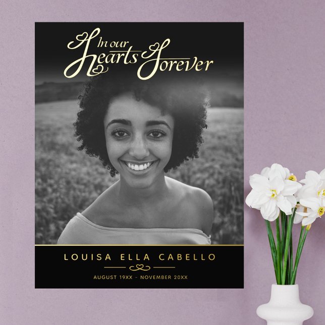 In our hearts forever single photo black gold foil prints (Creator Uploaded)