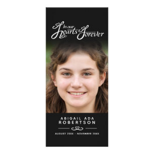 In our hearts funeral program black white rack card