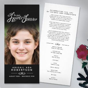 In our hearts funeral program black white rack card