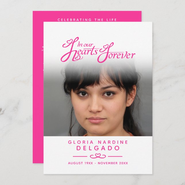 In our hearts funeral program white and pink programme (Front/Back)
