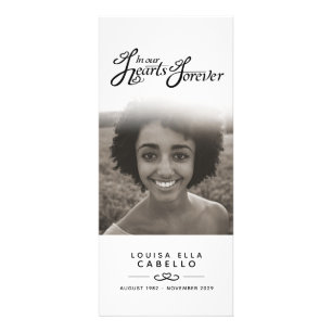 In our hearts funeral program white black mono rack card