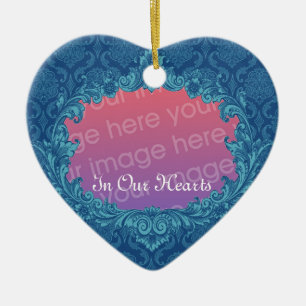 In Our Hearts Memorial Tribute Blue Damask Ver2 Ceramic Tree Decoration