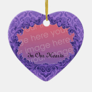 In Our Hearts Memorial Tribute Purple Damask Ceramic Tree Decoration