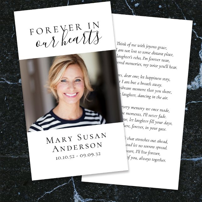 In our Hearts Minimalist Funeral Prayer Card (Creator Uploaded)