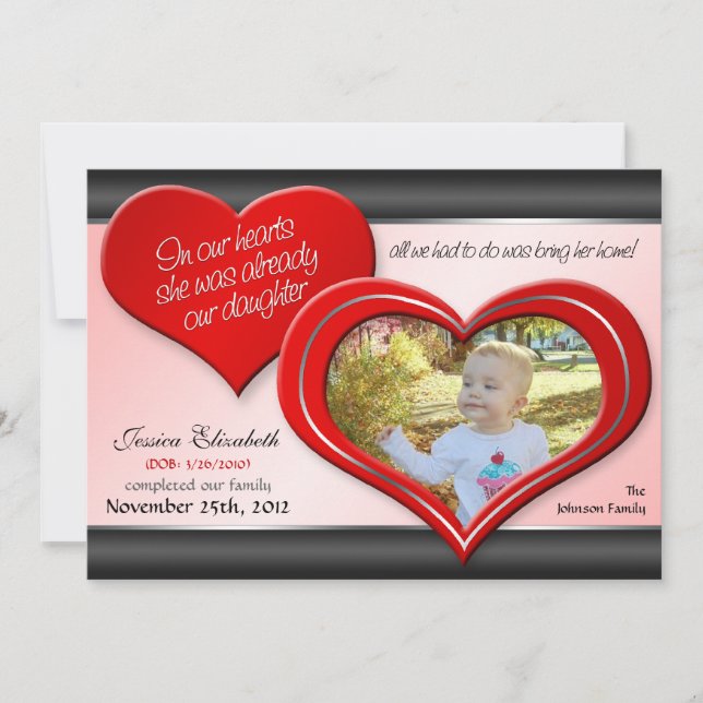 In Our Hearts - Red Heart Adoption Announcements (Front)