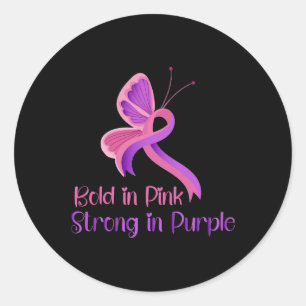 In Pink Strong Purple Violence Breast Cancer Aware Classic Round Sticker