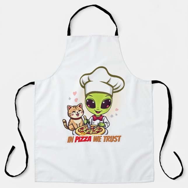 In Pizza We Trust Alien Chef Art Apron (Front)