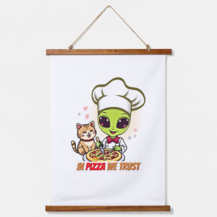 In Pizza We Trust Alien Chef Art Hanging Tapestry