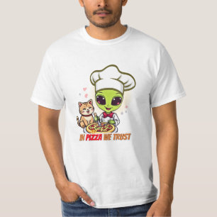 In Pizza We Trust Alien Chef Art T-Shirt