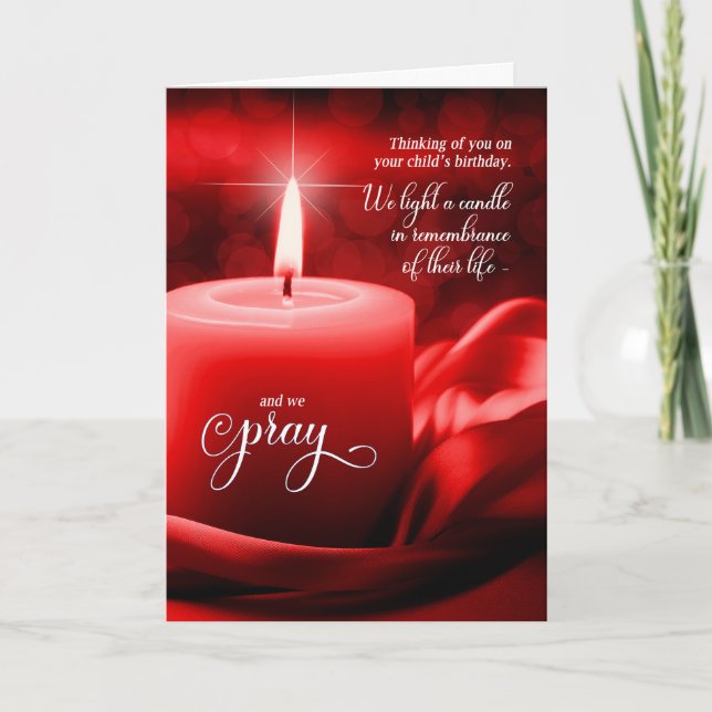 In Remembrance of Child's Birthday Red Candle Card (Front)