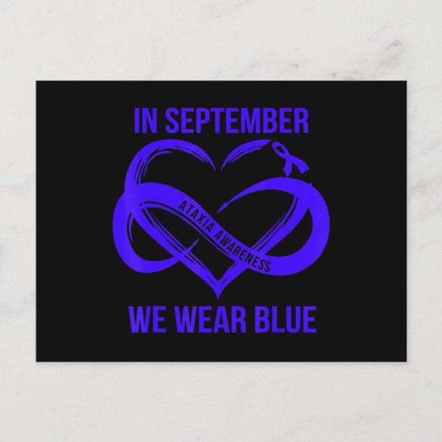 In September We Wear Blue Ataxia Awareness Ribbon  Postcard (Front)