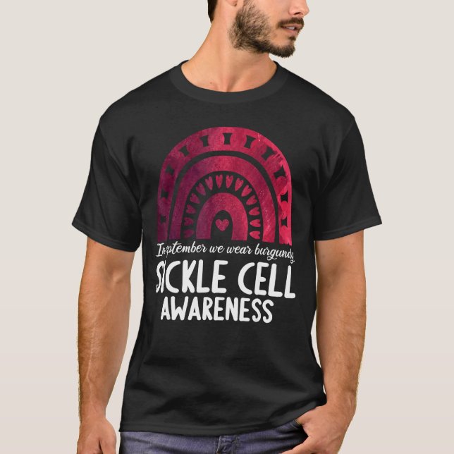 In september we wear burgundy sickle cell awarenes T-Shirt (Front)