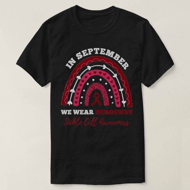 In September We Wear Burgundy Sickle Cell Awarenes T-Shirt (Design Front)
