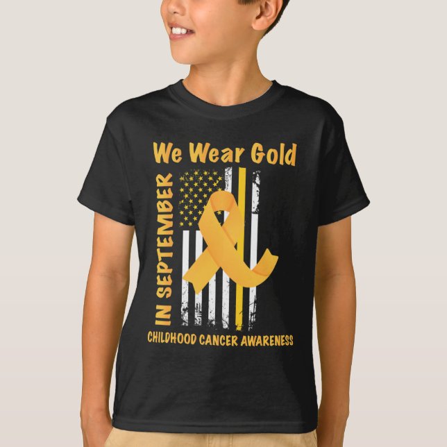 In September We Wear Gold Childhood Cancer Awarene T-Shirt (Front)