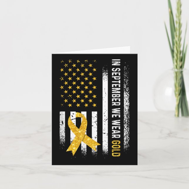 In September We Wear Gold Ribbon Flag Childhood Ca Card (Front)